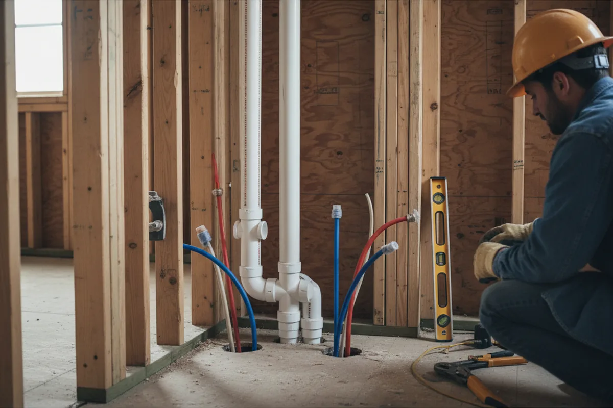 Drain and supply rough-in during Sump Pump Repair in Montpelier